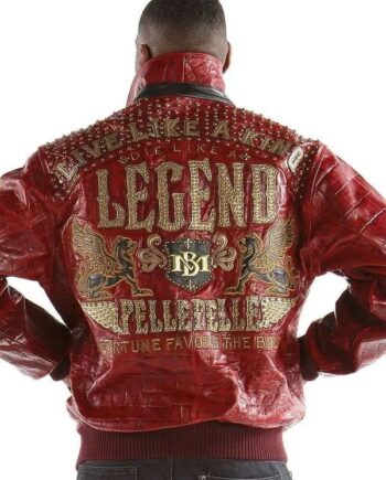 Pelle Pelle Mens Crocodile Skin Live Like a King Red Jacket