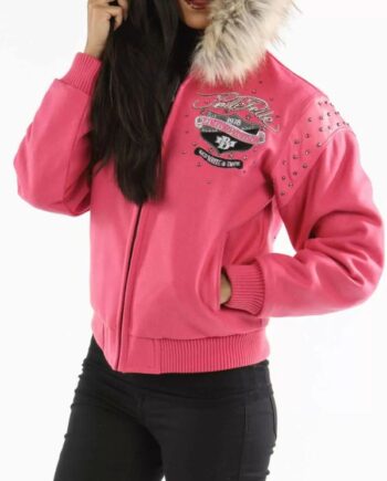 Pink Pelle Pelle Women Fur Eagle Wool Jacket