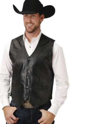 Yellowstone Men Black Leather Vest.