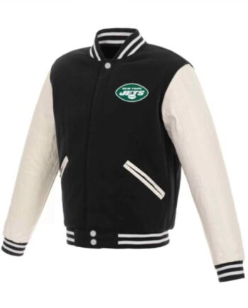 Black White Nfl New York Jets Varsity Jacket.