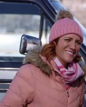 Brittany Snow Christmas with the Campbells Pink Puffer Jacket.