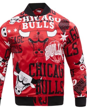 Chicago Bulls Aop Red Satin Jacket.