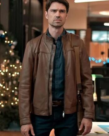 Corey Sevier The Christmas Charade 2024 Brown Leather Jacket.