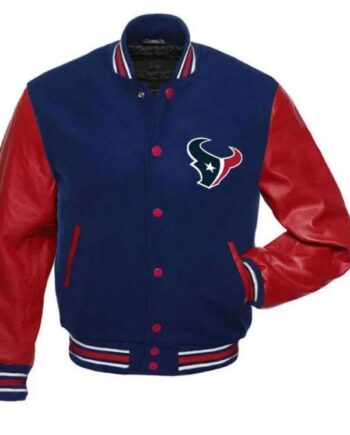 Houston Texans NFL Letterman Red and Blue Jacket.