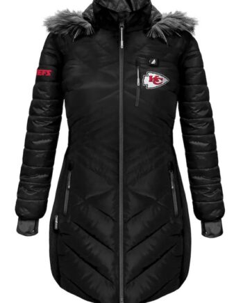 Kansas City Chiefs Women's 5v Battery Heated Long Nfl Full-zip Hoodie Jacket.