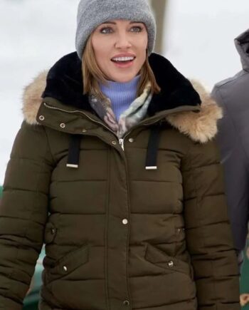 Katie Cassidy A Royal Christmas Crush Green Parka Jacket.