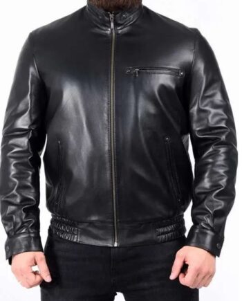 Men Black Classic Leather Motorcycle Jacket.