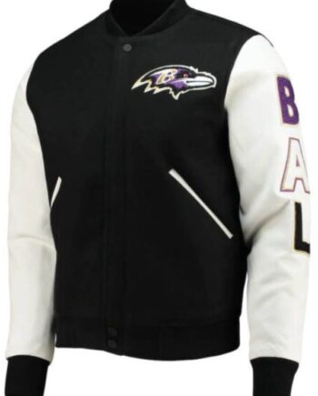 NFL Baltimore Ravens Black And White Varsity Jacket.