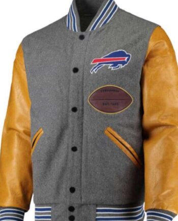 NFL Buffalo Bills Gray And Gold Varsity Jacket.