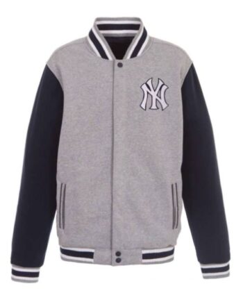 Ny Yankees Navy gray Embroidered Full Snap Varsity Jacket.