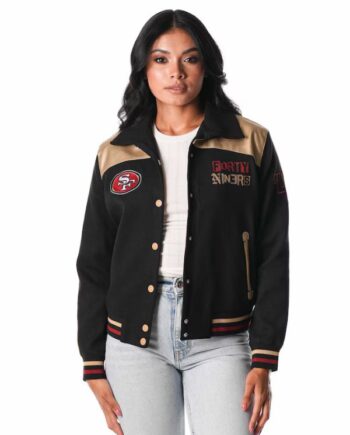 San Francisco 49ers The Wild Collective Nfl Women's Suede Bomber Jacket