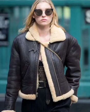 Elsa Hosk Brown B3 Shearling Leather Jacket