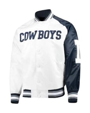 White Navy NFL Team Dallas Cowboys Satin Jacket