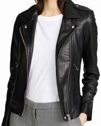 Women Black Sheepskin Biker Leather Jacket