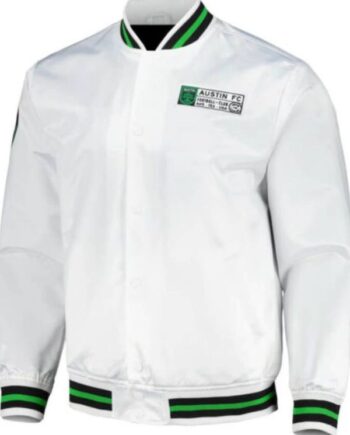 white mls team nfl austin fc satin jacket.