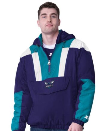 Men’s Charlotte Hornets Starter PurpleTeal Jacket.