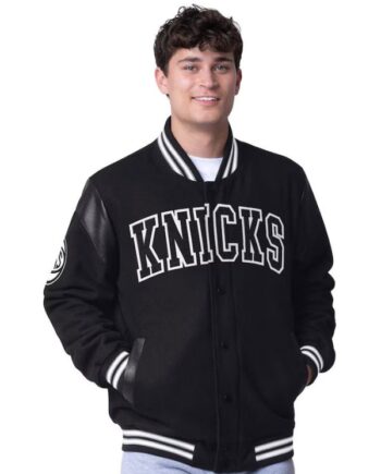 Men’s New York Knicks G-III Sports by Carl Banks Black Clutch Hitter Full-Snap Varsity Jacket