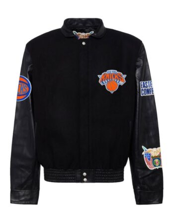 Men’s New York Knicks Jeff Hamilton Black Wool & Leather Full-Snap Jacket (2)