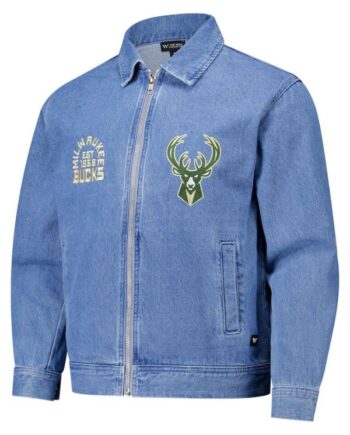 Unisex Milwaukee Bucks The Wild Collective Blue Coaches Full-Zip Denim Jacket.