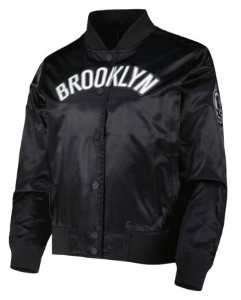 Women’s Brooklyn Nets Black Classics Satin Jacket.