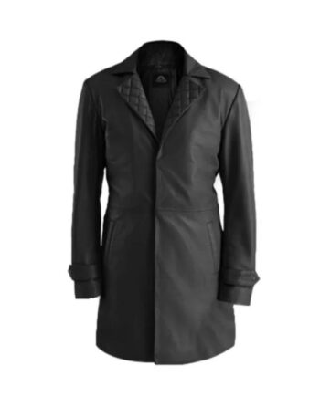 Men Black Leather Long Coat