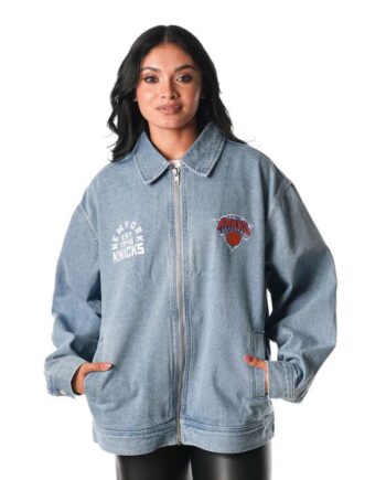 Unisex New York Knicks The Wild Collective Blue Coaches Full-Zip Denim Jacket.