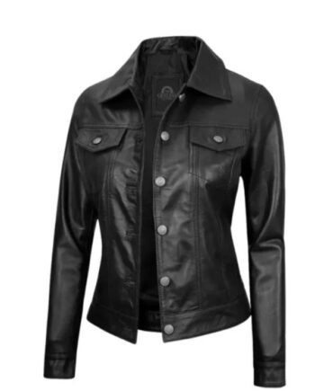 Women Leather Trucker Jacket