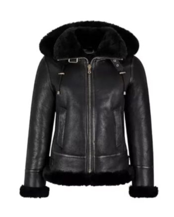 Women Shearling Leather Hooded Jacket